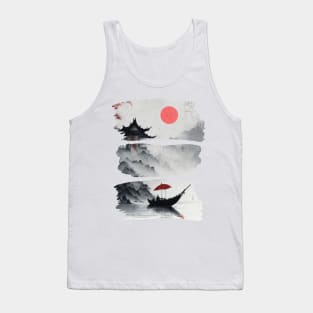 Boat and Red Sun Tank Top